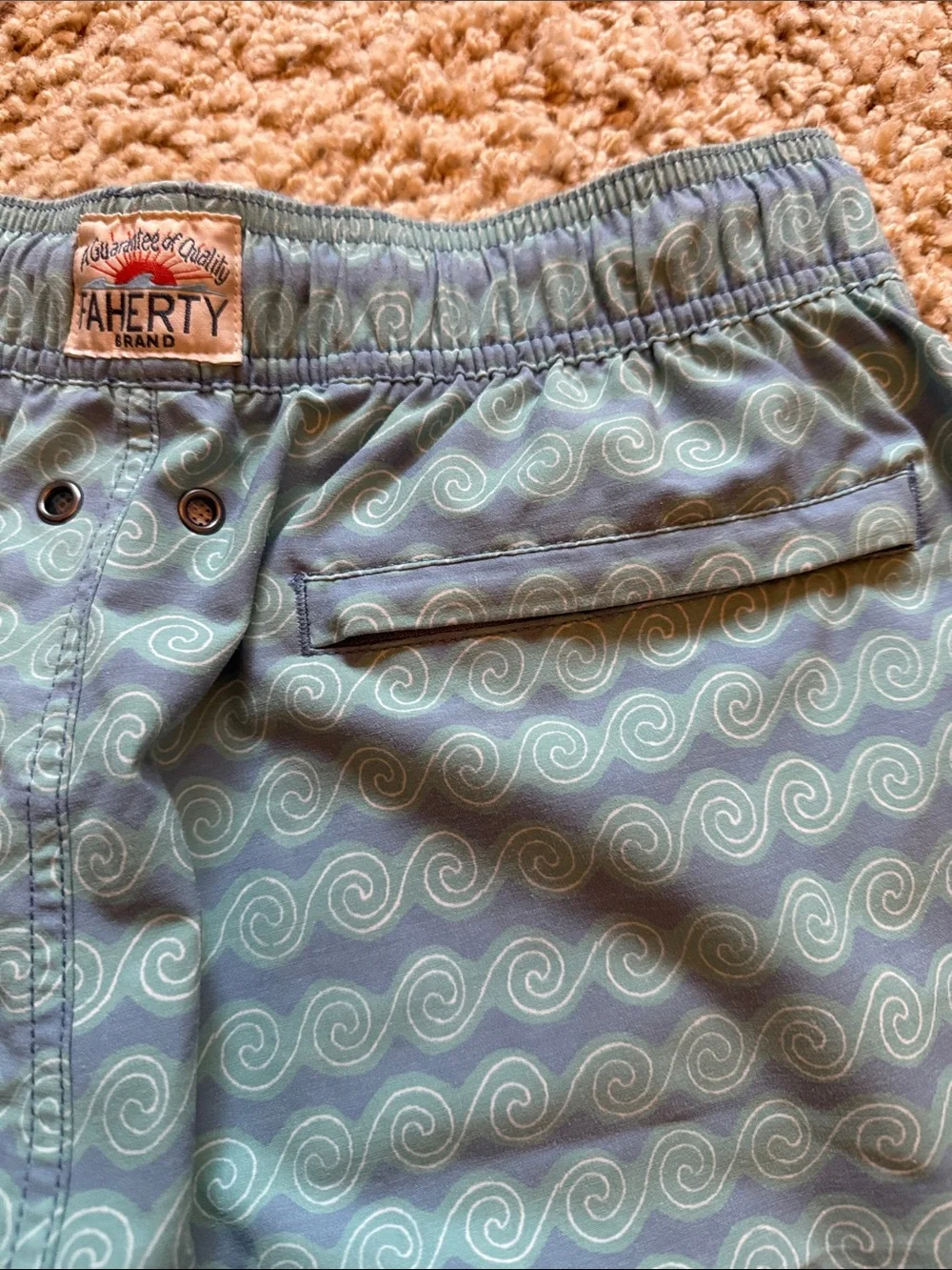 Faherty Beacon 7 Swim Trunk Short Teal Rolling Seas Blue Size Small Mens